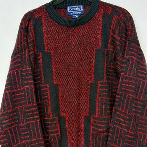 Barnaby Mens XL Geometric Knit Sweater Dark Romance Black Red Crew Neck Pullover